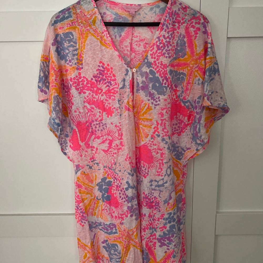 Lilly Pulitzer Balleta Linen Coverup Bohemian Beach Batwing Starfish Size XS - Picture 1 of 9